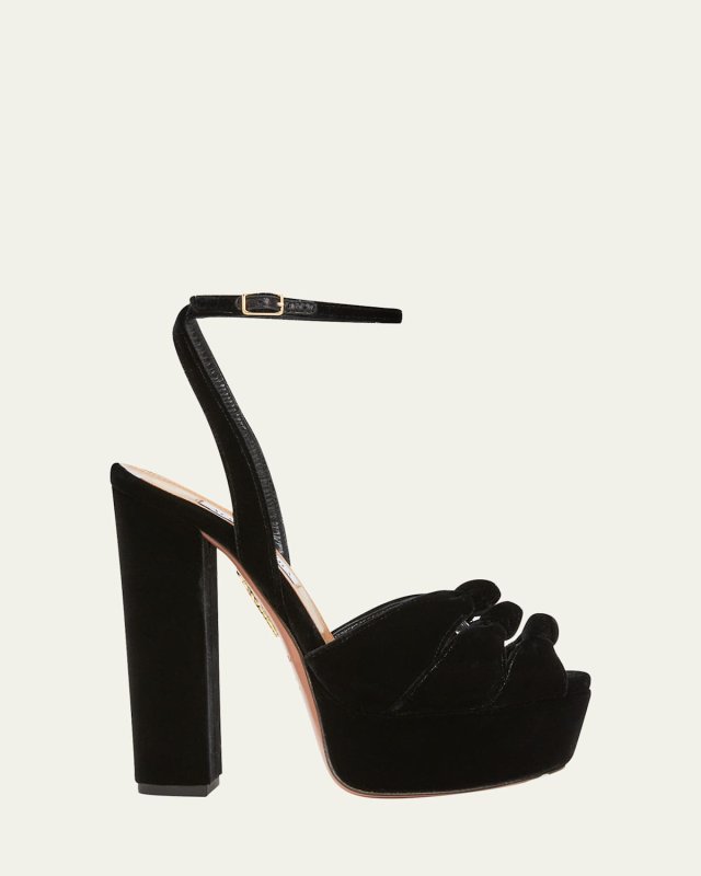 Mira Velvet Knot Ankle-Strap Platform Sandals